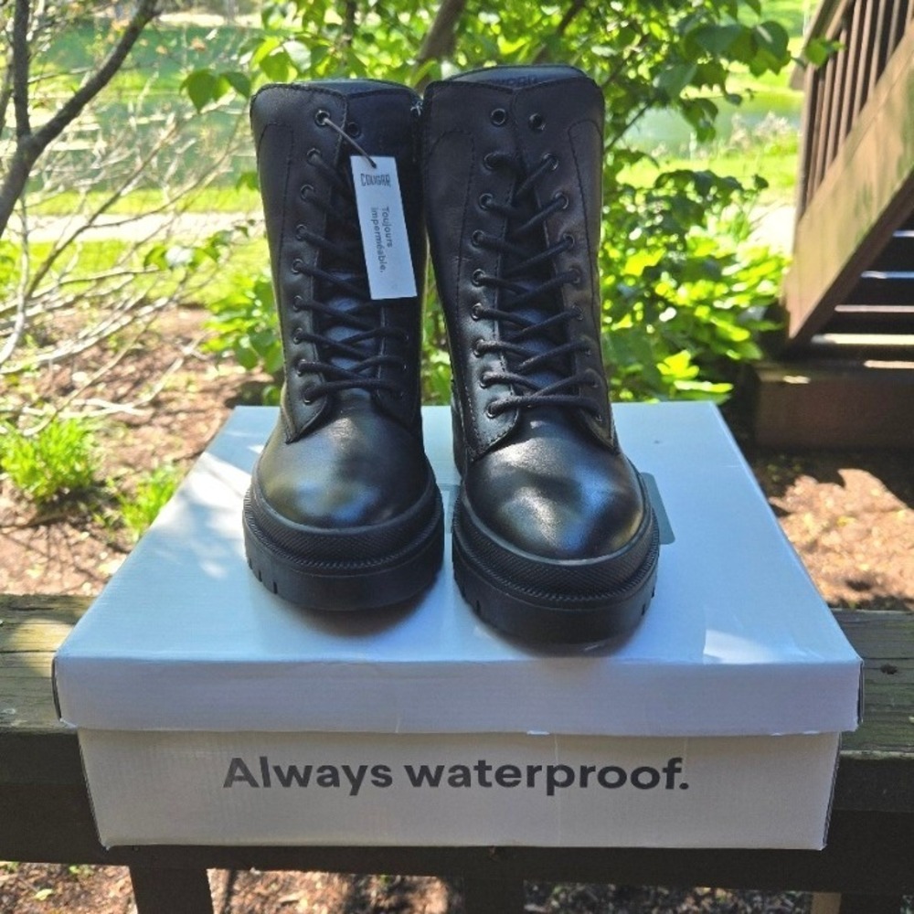 Cougar Women's Waterproof Black Leather Combat Boots Size US 6.5 / EU 37 - Picture 2 of 8